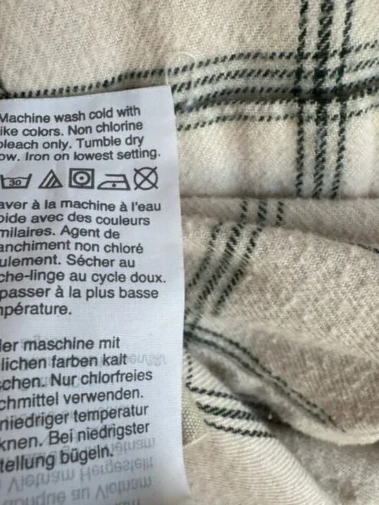 Madewell Plaid Button Down Shirt Window Pane Plaid Long Sleeve Medium Cream - Picture 9 of 14